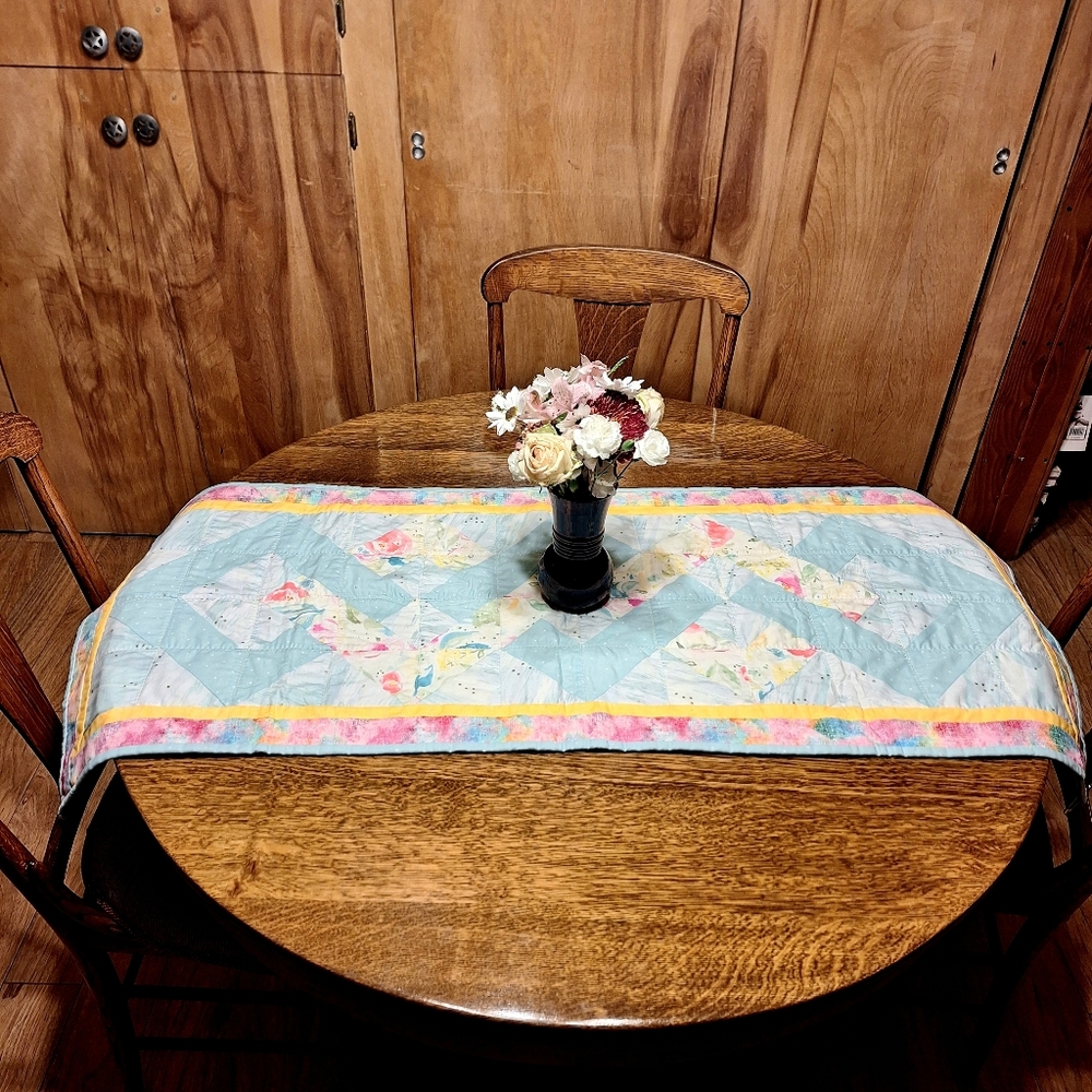 Handmade "Spring Fling" Reversible Quilted Table Runner 48 X 18.5 " , NWT